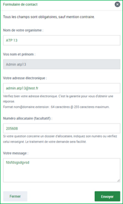 formulaire mail espace tutur